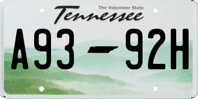 TN license plate A9392H