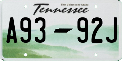 TN license plate A9392J