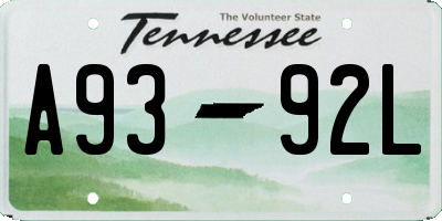 TN license plate A9392L
