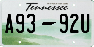 TN license plate A9392U