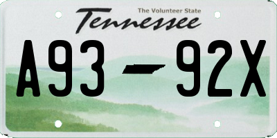 TN license plate A9392X