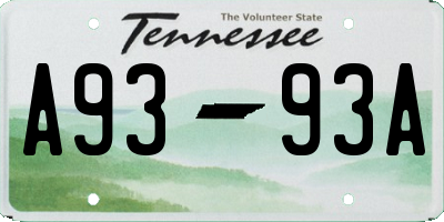 TN license plate A9393A