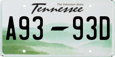 TN license plate A9393D