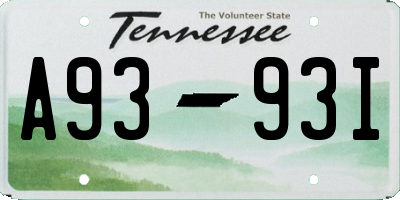 TN license plate A9393I