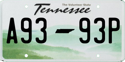 TN license plate A9393P