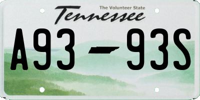 TN license plate A9393S