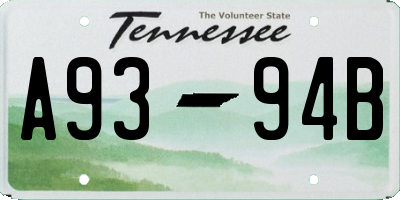 TN license plate A9394B