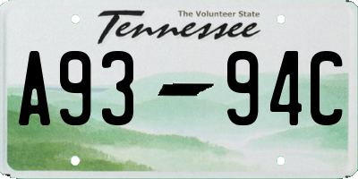 TN license plate A9394C