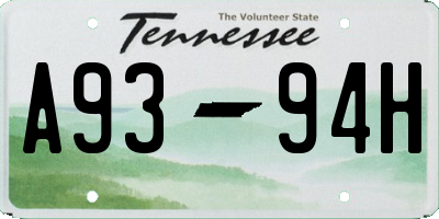 TN license plate A9394H