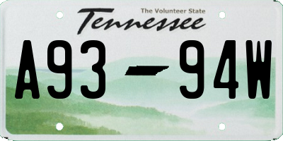TN license plate A9394W