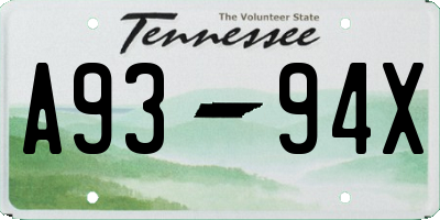 TN license plate A9394X