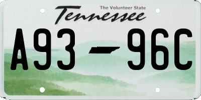 TN license plate A9396C