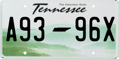 TN license plate A9396X