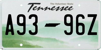 TN license plate A9396Z