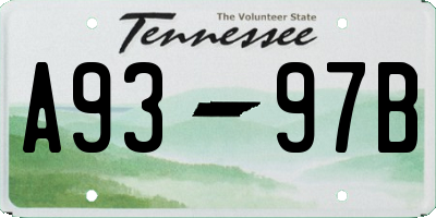 TN license plate A9397B