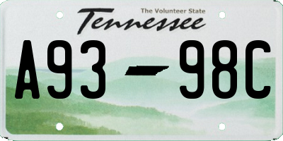 TN license plate A9398C