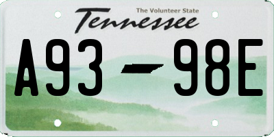 TN license plate A9398E