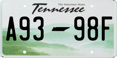 TN license plate A9398F