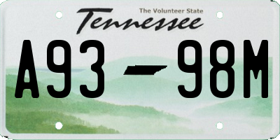 TN license plate A9398M
