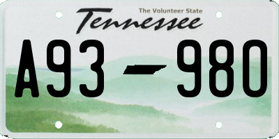 TN license plate A9398O
