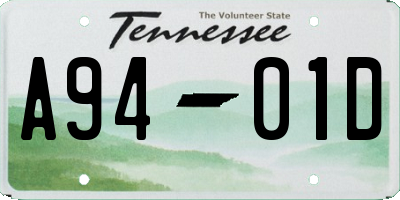 TN license plate A9401D