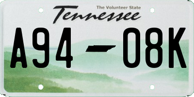 TN license plate A9408K