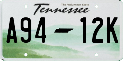 TN license plate A9412K