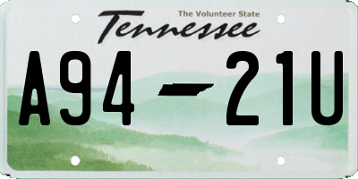 TN license plate A9421U