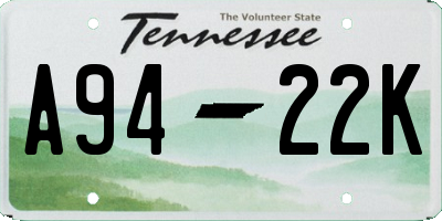 TN license plate A9422K