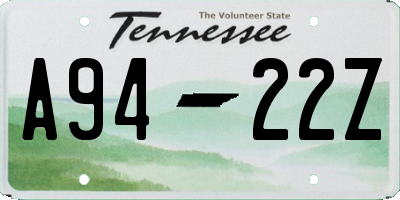 TN license plate A9422Z