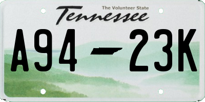 TN license plate A9423K