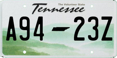 TN license plate A9423Z