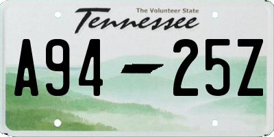 TN license plate A9425Z