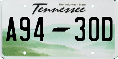 TN license plate A9430D