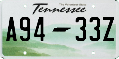 TN license plate A9433Z