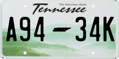 TN license plate A9434K