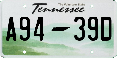 TN license plate A9439D