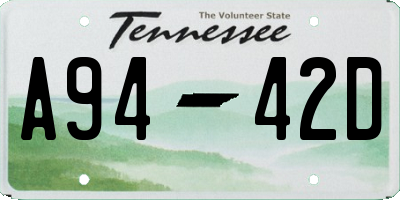 TN license plate A9442D