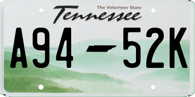 TN license plate A9452K