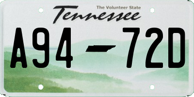 TN license plate A9472D