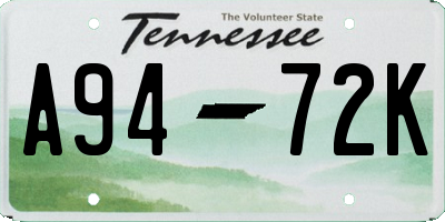 TN license plate A9472K