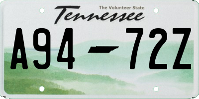 TN license plate A9472Z