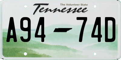 TN license plate A9474D