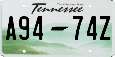 TN license plate A9474Z
