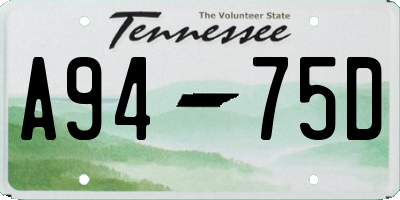 TN license plate A9475D