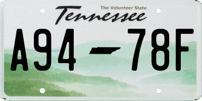 TN license plate A9478F