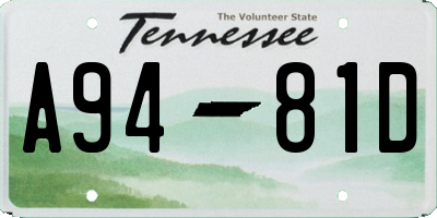 TN license plate A9481D