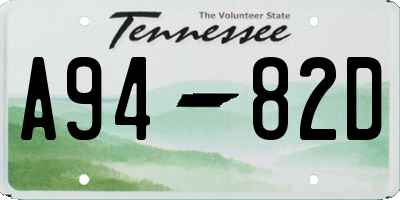 TN license plate A9482D