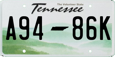TN license plate A9486K