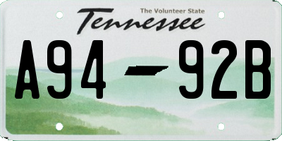 TN license plate A9492B